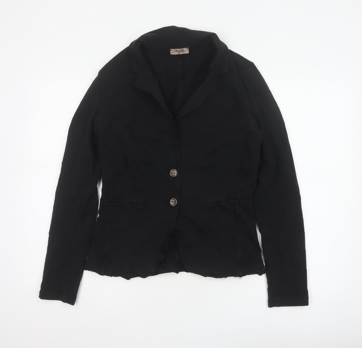 Bebe-Litte Women Black M Tailored Short Two Button Blazer Jacket