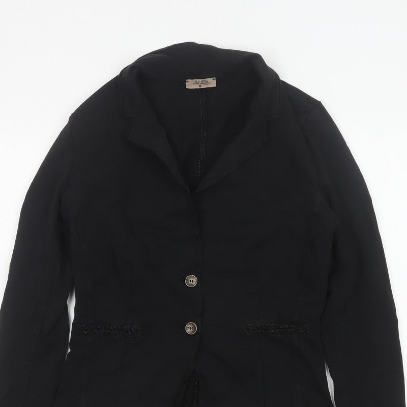 Bebe-Litte Women Black M Tailored Short Two Button Blazer Jacket