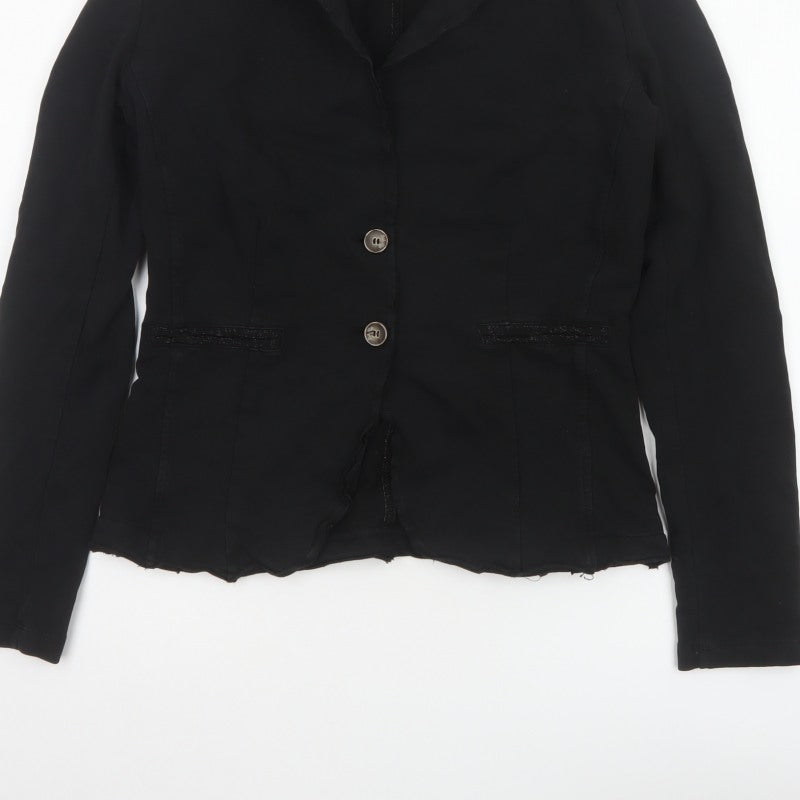Bebe-Litte Women Black M Tailored Short Two Button Blazer Jacket