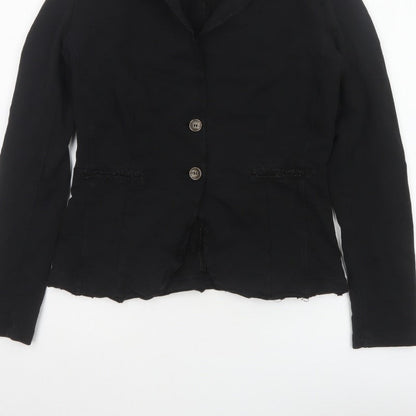 Bebe-Litte Women Black M Tailored Short Two Button Blazer Jacket