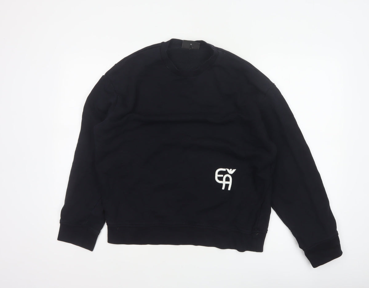 Emporio Armani Men Black M Pullover Mock Neck Logo Sweatshirt