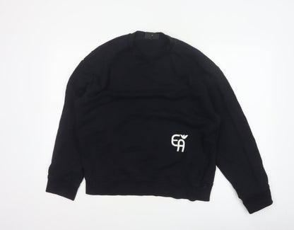 Emporio Armani Men Black M Pullover Mock Neck Logo Sweatshirt