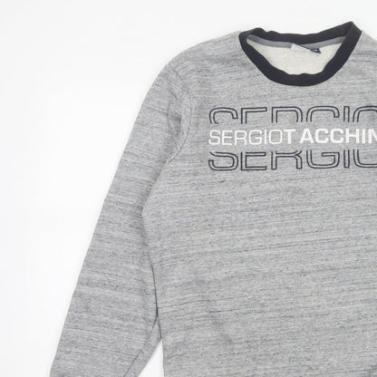 Sergio Tacchini Men's Grey M Logo Graphic Fleece Pullover Sweatshirt