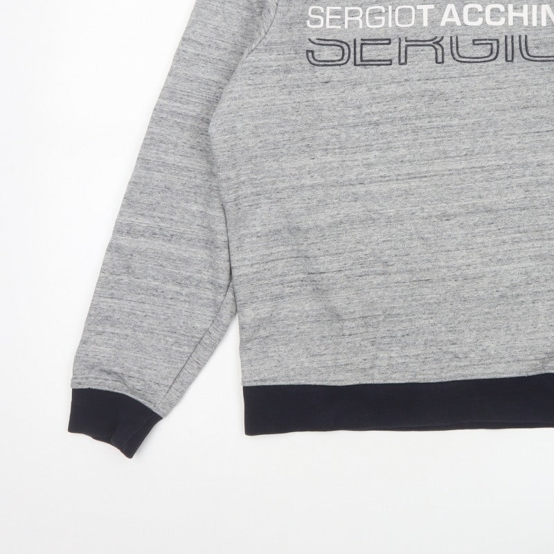Sergio Tacchini Men's Grey M Logo Graphic Fleece Pullover Sweatshirt