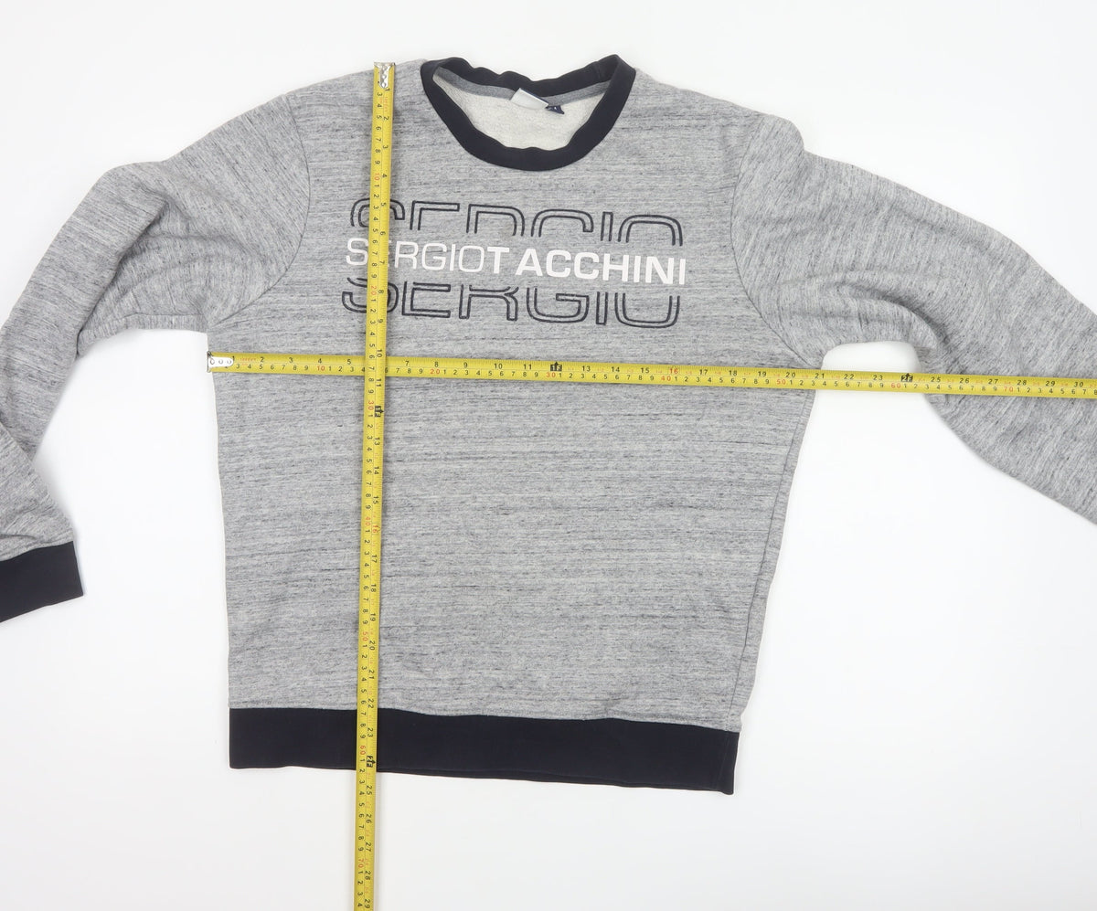 Sergio Tacchini Men's Grey M Logo Graphic Fleece Pullover Sweatshirt