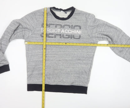 Sergio Tacchini Men's Grey M Logo Graphic Fleece Pullover Sweatshirt