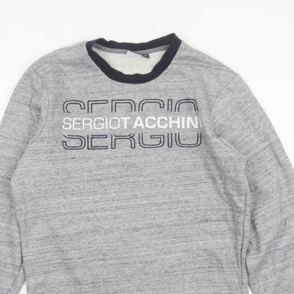 Sergio Tacchini Men's Grey M Logo Graphic Fleece Pullover Sweatshirt