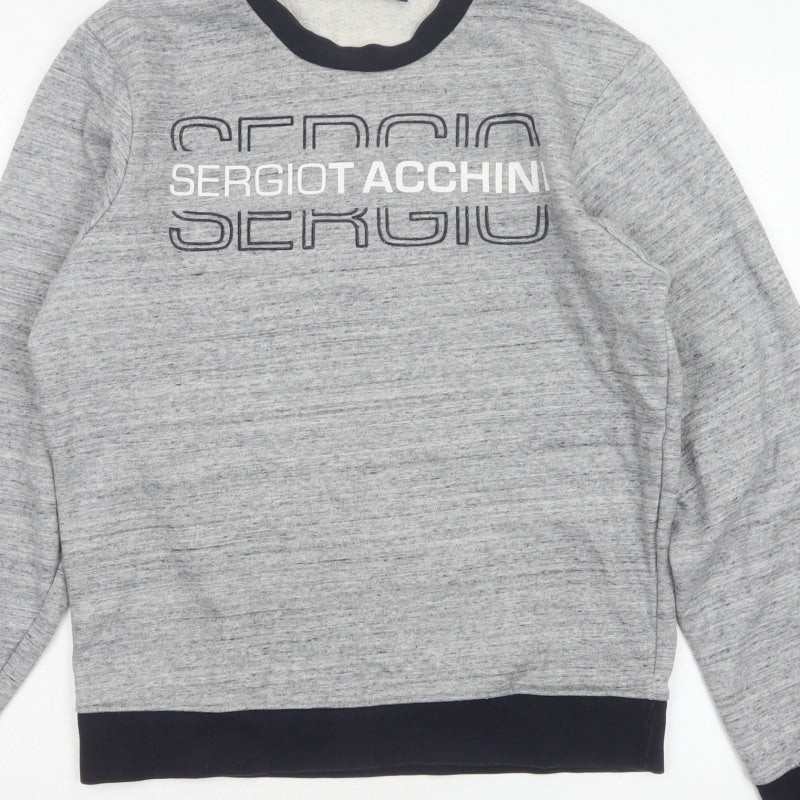 Sergio Tacchini Men's Grey M Logo Graphic Fleece Pullover Sweatshirt