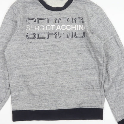 Sergio Tacchini Men's Grey M Logo Graphic Fleece Pullover Sweatshirt