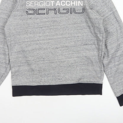 Sergio Tacchini Men's Grey M Logo Graphic Fleece Pullover Sweatshirt