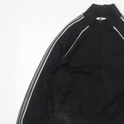 Marks and Spencer Women Black M Zip Track Jacket Striped Sleeves