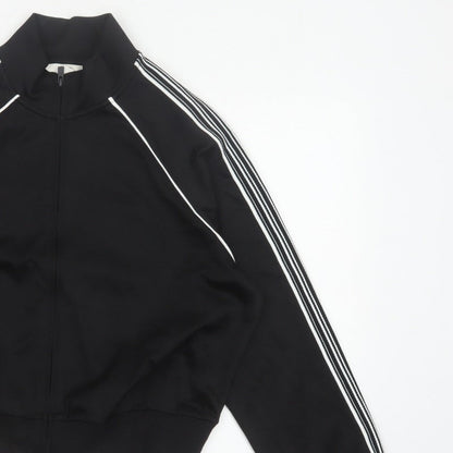 Marks and Spencer Women Black M Zip Track Jacket Striped Sleeves