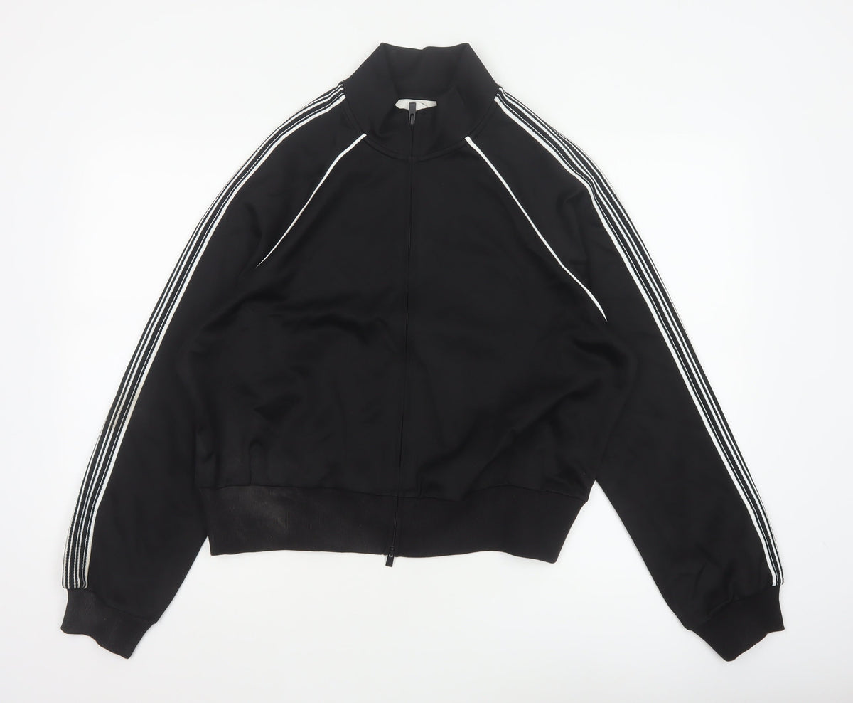 Marks and Spencer Women Black M Zip Track Jacket Striped Sleeves