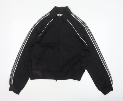 Marks and Spencer Women Black M Zip Track Jacket Striped Sleeves