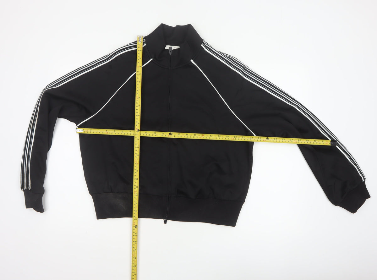 Marks and Spencer Women Black M Zip Track Jacket Striped Sleeves