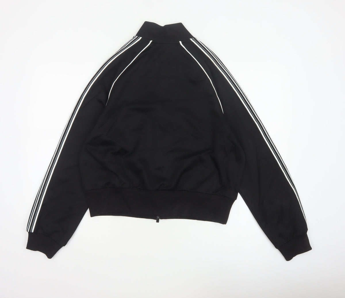 Marks and Spencer Women Black M Zip Track Jacket Striped Sleeves