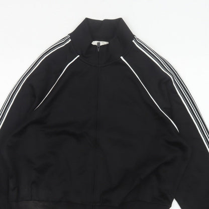 Marks and Spencer Women Black M Zip Track Jacket Striped Sleeves