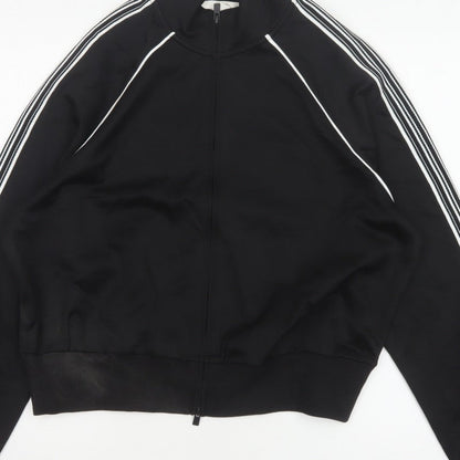 Marks and Spencer Women Black M Zip Track Jacket Striped Sleeves