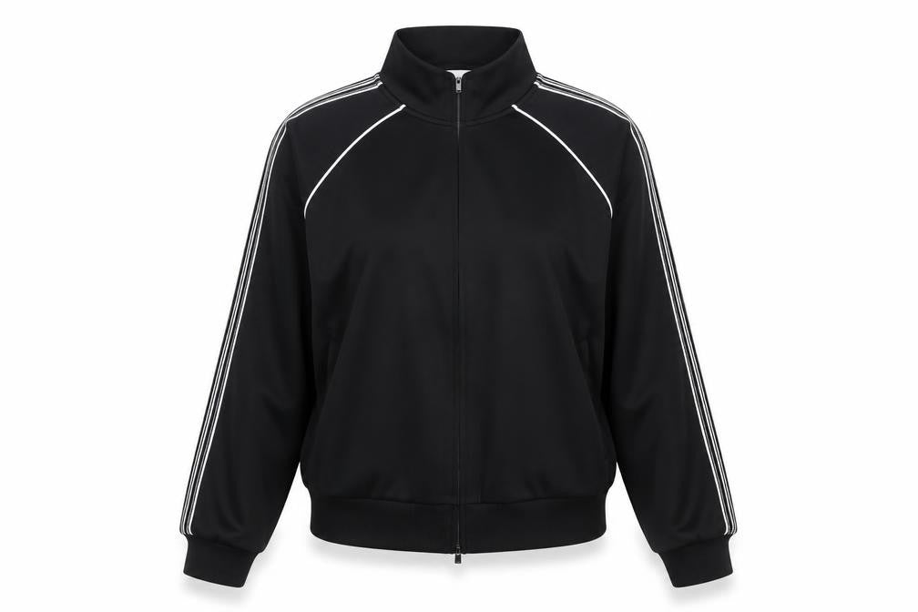 Marks and Spencer Women Black M Zip Track Jacket Striped Sleeves