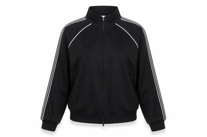 Marks and Spencer Women Black M Zip Track Jacket Striped Sleeves
