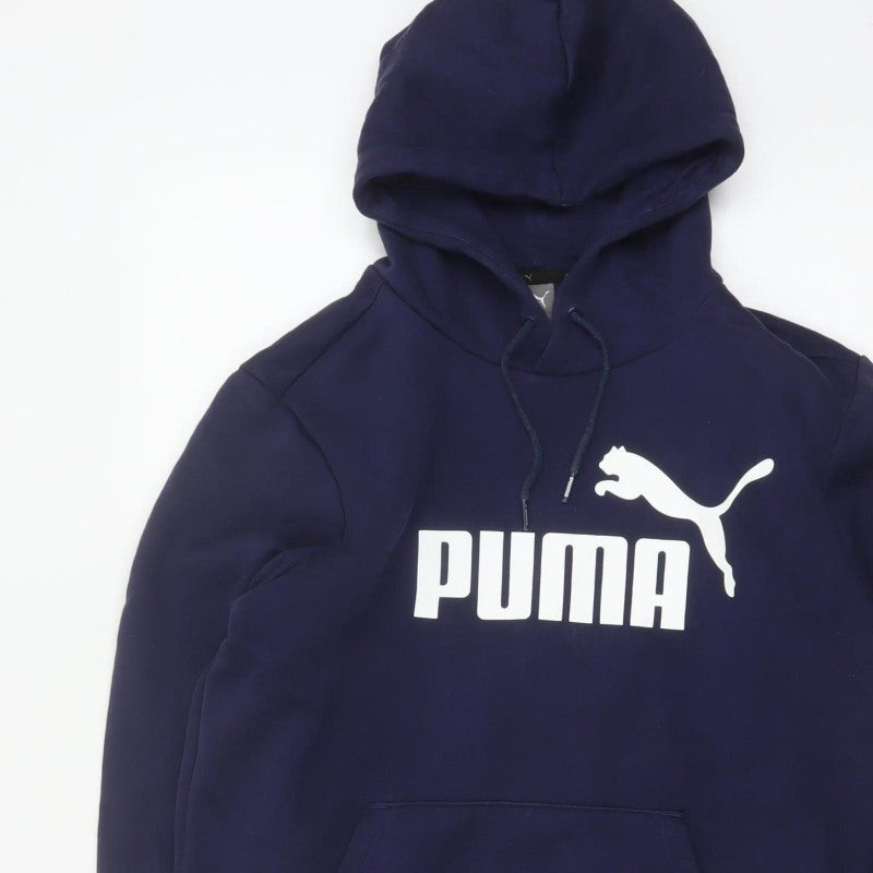 Puma Women's Navy Blue S Logo Pullover Hoodie Drawstring Pocket