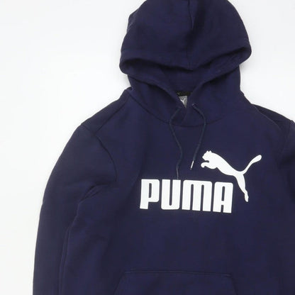 Puma Women's Navy Blue S Logo Pullover Hoodie Drawstring Pocket