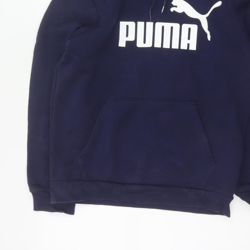 Puma Women's Navy Blue S Logo Pullover Hoodie Drawstring Pocket