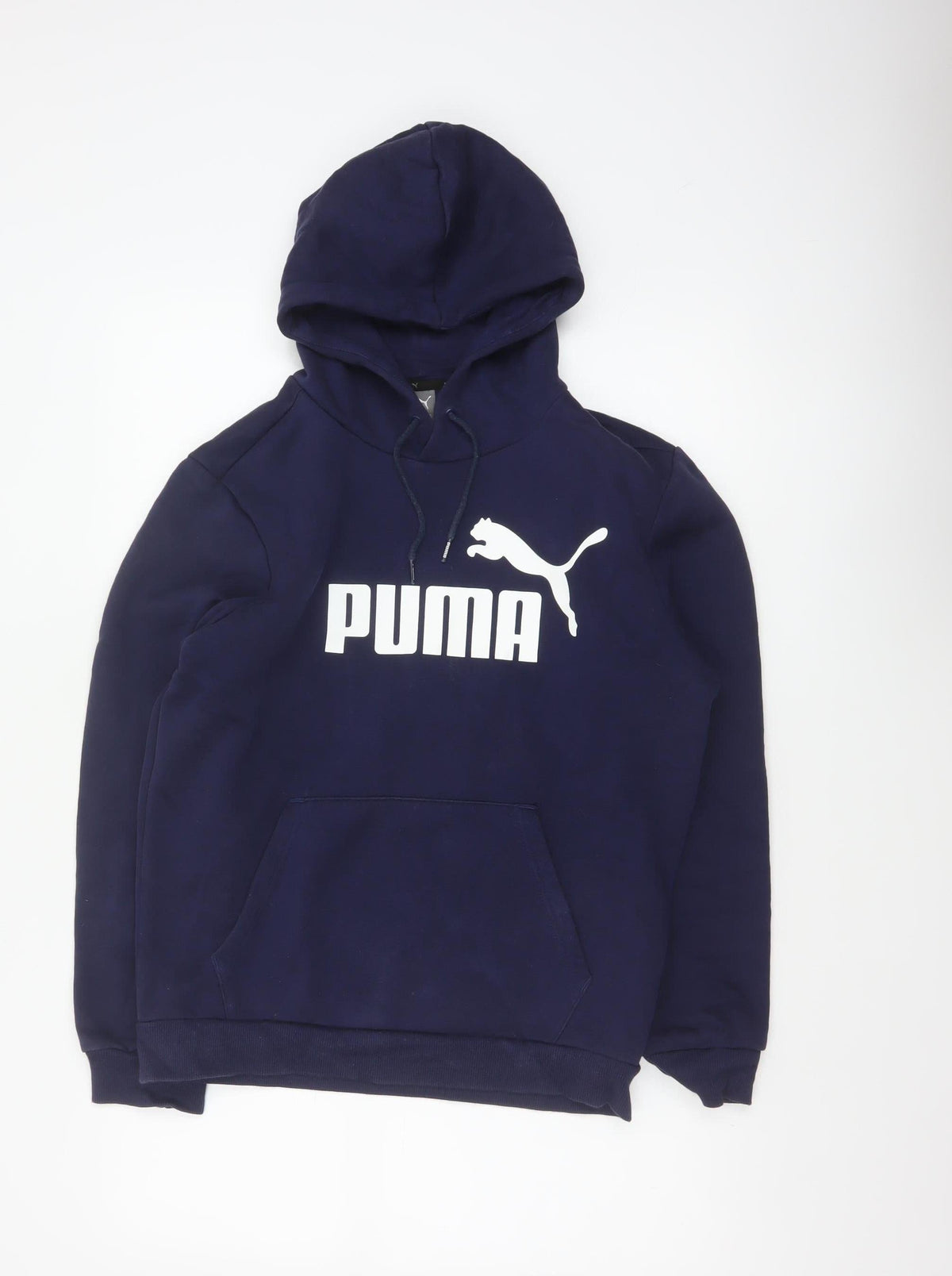 Puma Women's Navy Blue S Logo Pullover Hoodie Drawstring Pocket