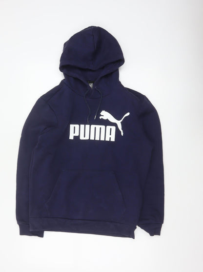 Puma Women's Navy Blue S Logo Pullover Hoodie Drawstring Pocket