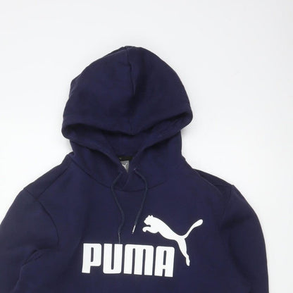 Puma Women's Navy Blue S Logo Pullover Hoodie Drawstring Pocket