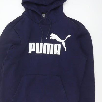 Puma Women's Navy Blue S Logo Pullover Hoodie Drawstring Pocket