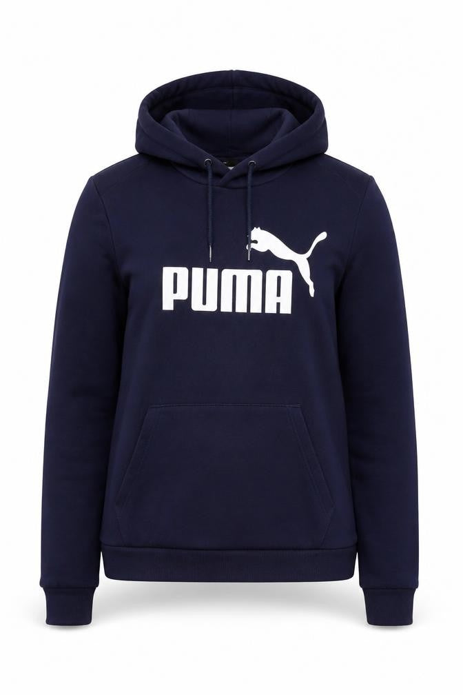 Puma Women's Navy Blue S Logo Pullover Hoodie Drawstring Pocket