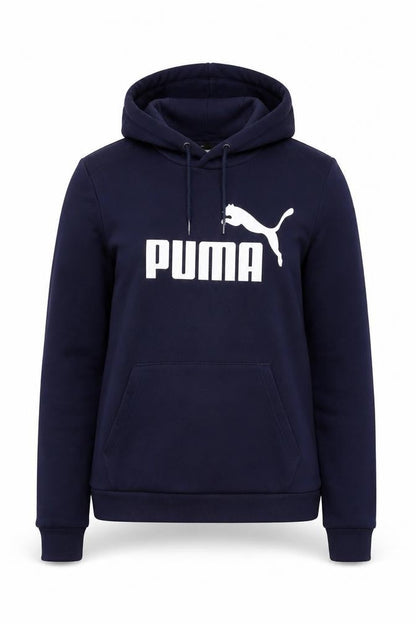 Puma Women's Navy Blue S Logo Pullover Hoodie Drawstring Pocket