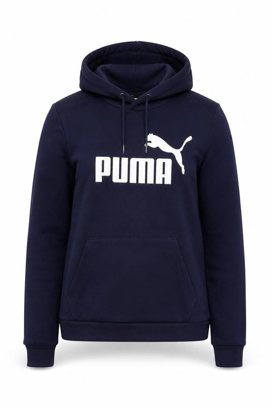 Puma Women's Navy Blue S Logo Pullover Hoodie Drawstring Pocket