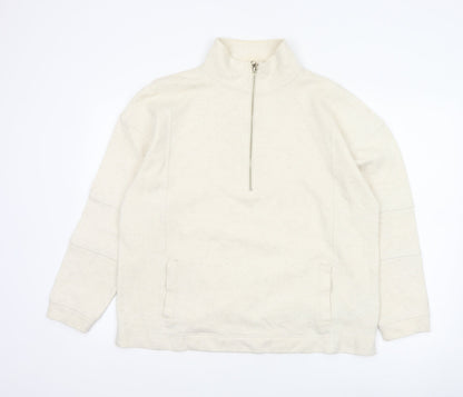 Next Women's Ivory L 1/2 Zip High Neck Cotton Blend Sweatshirt
