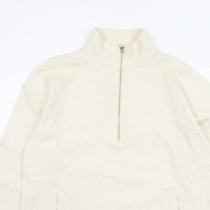 Next Women's Ivory L 1/2 Zip High Neck Cotton Blend Sweatshirt