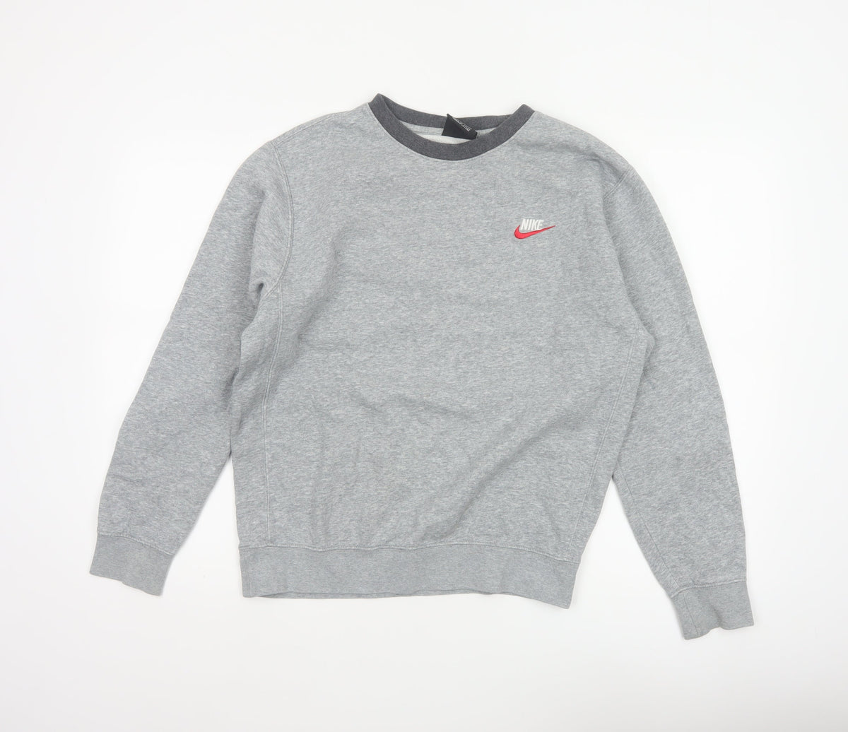 Nike Men’s Grey Small Pullover Crew Neck Logo Sweatshirt