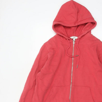 Marks and Spencer Women Red L Full Zip Cotton Hooded Hoodie