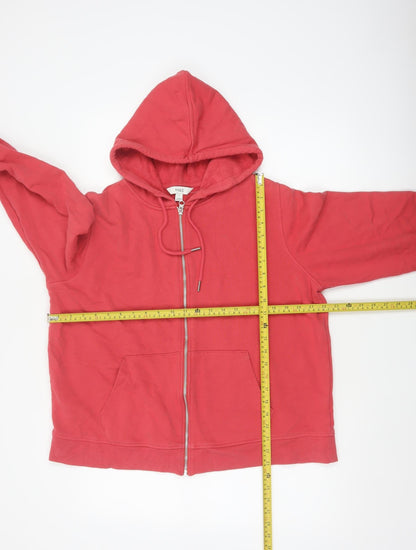 Marks and Spencer Women Red L Full Zip Cotton Hooded Hoodie