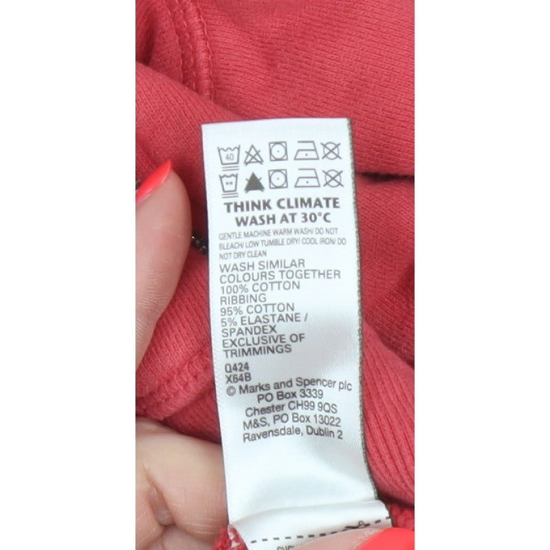 Marks and Spencer Women Red L Full Zip Cotton Hooded Hoodie