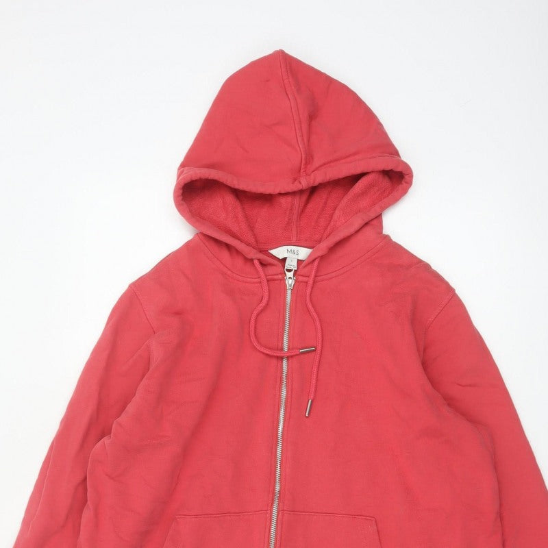Marks and Spencer Women Red L Full Zip Cotton Hooded Hoodie