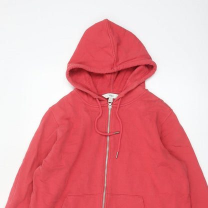 Marks and Spencer Women Red L Full Zip Cotton Hooded Hoodie