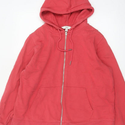 Marks and Spencer Women Red L Full Zip Cotton Hooded Hoodie