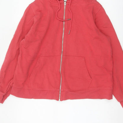 Marks and Spencer Women Red L Full Zip Cotton Hooded Hoodie
