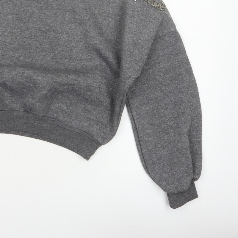 Kotton Casual Women Grey 2XL Beaded Jewel Crew Neck Sweatshirt