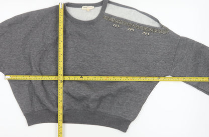 Kotton Casual Women Grey 2XL Beaded Jewel Crew Neck Sweatshirt