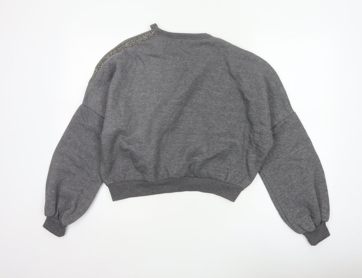 Kotton Casual Women Grey 2XL Beaded Jewel Crew Neck Sweatshirt