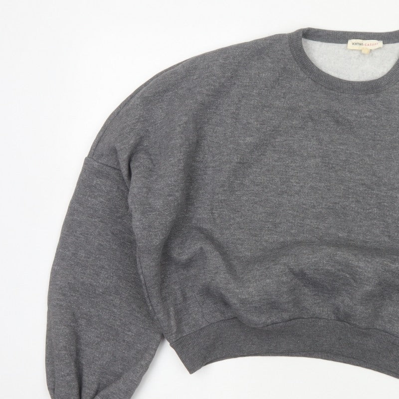 Kotton Casual Women Grey 2XL Beaded Jewel Crew Neck Sweatshirt