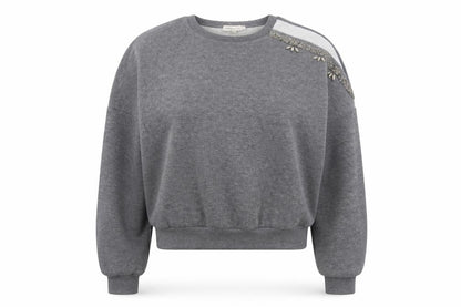 Kotton Casual Women Grey 2XL Beaded Jewel Crew Neck Sweatshirt