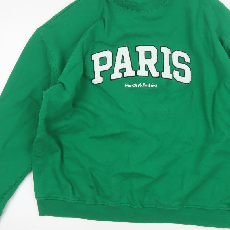 4th Reckless Men's Green M Paris Crew Neck Pullover Sweatshirt Logo